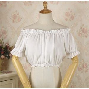 FRESQA Witte Chiffon Ruches Slash Hals Lantaarn Mouw Korte Zoete Lolita Shirt Vrouwen Victoriaanse Gothic Top Steampunk Vintage Kleding