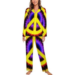 Tie Dye Vredesteken Vrouwen Lange Mouw Button Down Nachtkleding Zachte Nachtkleding Lounge Pyjama Set S
