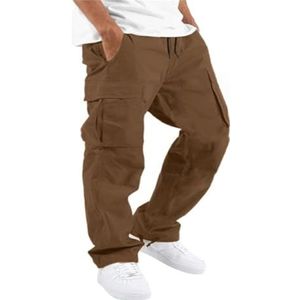 Rave-broeken For Heren Relaxte Pasvorm Trendy Overalls Cargo Met Rechte Pijpen Sportzakken For Heren(Color:Light brown,Size:XL)