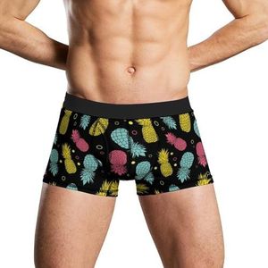 Zomer Kleurrijke Tropische Ananas Zachte Mens Ondergoed Comfortabele Ademend Fit Boxer Slips Shorts 2XL