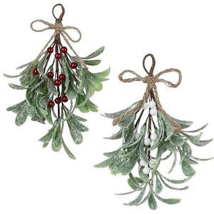 Frosted Maretak Bos, Kerst Kunstmatige Maretak Met Wit/Rode Bessen, Hangende Maretak Picks Bos Ornament Voor Feest Thuis Bruiloft Decor