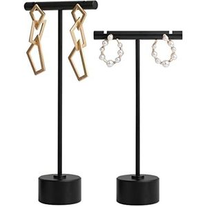 GemeShou Metalen 2st Earring T Stand Sieraden Display voor Show, Retail T Bar Earring Stand Organizer, Sieraden Fotografie Display voor Show (Zwart-Ronde Basis 2st Hoogte 11,5 cm en 13,5 cm)