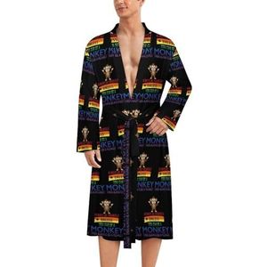 Rainbow Always Be Yourself Pirate Monkey herenmantel zachte badjas pyjama nachtkleding loungewear ochtendjas met riem, M