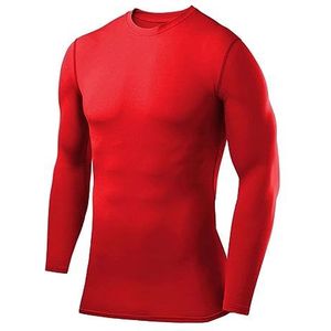 PowerLayer Mannen Compression Basislaag Top Lange Mouw Ondershirt - Ronde Hals - Rood (Oud), M