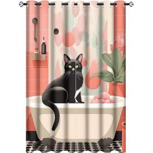 AEMYSKA Zwarte rustieke kat verduisterende gordijnen voor woonkamer plezier natuur dier wit bad raambehandeling thermisch geïsoleerde gordijnen voor slaapkamer 42 x 45 inch print doorvoertule gordijn