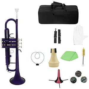 Trompet Standaard Messing Messing Trompet Bb B Flat Met Mondstuk Carry Bag Tuner Mute Trompet Stand Handschoenen Reinigingsgereedschap Koperblaasinstrumenten (Color : Purple)
