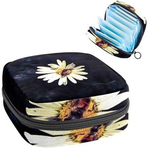 Opbergtas voor maandverband, menstruatiecup zakje tampon tas, menstruatiepads, houder organizer voor dames en meisjes, bloem zwart
