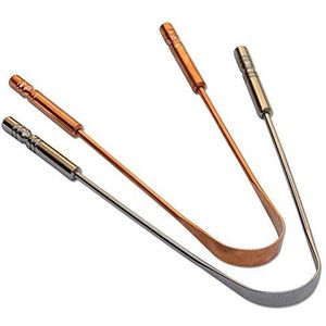 Set van koperen en roestvrijstalen tongreiniger | Set tongvegers met metalen grepen voor dagelijkse mondhygiëne | Koperen en roestvrijstalen tongschraper voor schone mond en frisse adem