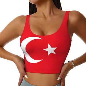 Vlag van Turkije Print Comfortabele Vrouwen Sport Vest Yoga Workout Vest voor Vrouwen Lichtgewicht Zomer, Zwart, S