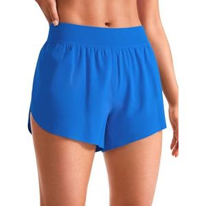 CRZ YOGA Women's High Waisted Running Shorts - Side Split Quick Dry Sports Shorts Lichtgewicht Gym Shorts met voering Fonkelend blauw M