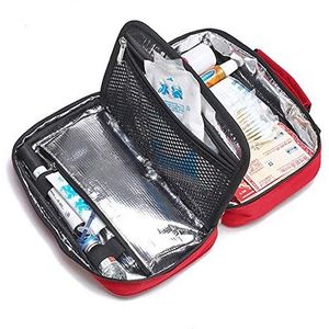 VDLLQYN, EHBO-kit Waterdichte draagbare kleine medicijnkoude opbergdoos Insuline-isolatietas for thuis, op de werkplek, auto, caravan, reizen, kamperen, wandelen,Eerste hulp doos(Red)
