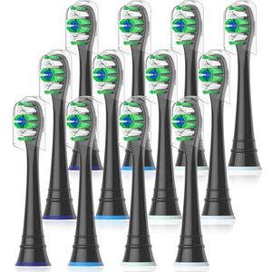 Qitizu Opzetborstels Compatibel met Philips Sonicare Elektrische Tandenborstel, Reserveborstels voor Diamond Protective Expert Daily Clean, 12 Zwart