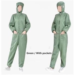 Antistatische Eliminator, Unisex beschermende overalls Schone kleding Kap Stofdichte statische kleding Cleanroomkleding Schilderwerk Overalls(Green with Pockets,Medium)