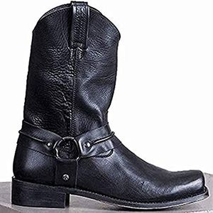 MWbetsy Heren western-cowboy-laarzen vintage vierkant hoofd ridderboot hoge hulp punk gothic rock art korte laarzen winterwandelen trekking jacht, zwart, 44 EU