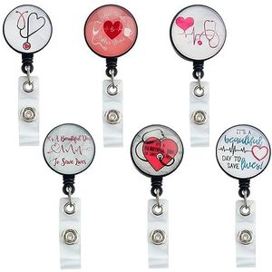 Roellgs 6 stuks verpleegkundige badge mouw intrekbare haspel, verpleegkundige badge haspel ID badge reel clip, geschikt voor verpleegkundigen artsen leraren verpleegkundigen therapeuten mannen vrouwen