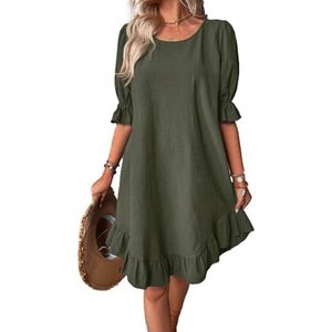 yk8fass Effen gekleurde losse jurk ig-4456, Groen, S