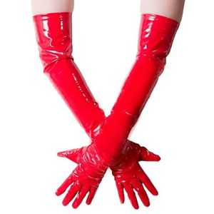 Lange PVC Dames Handschoenen - Rood Rechts - Sexy Fetish - XL (UK 16)
