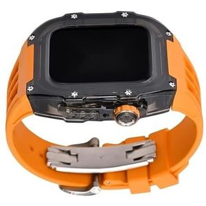dayeer Volledig transparante behuizing Fluororubber horlogeband Mod Kit voor Apple Watch Ultra2 ultra, gemodificeerde behuizing Band Clear Bezel voor Iwatch9/8/7/6/5/4 (Color : Orange, Size : 49mm f