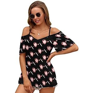Grappige onhandige flamingo dames blouse koude schouder korte mouw jurk tops t-shirts casual t-shirt XL