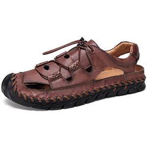 EKsma Leren sandalen voor heren, zomer, strand, vissers, waterschoenen, sport, outdoor, sandalen, vrijetijdsschoenen, donkerbruin, 46 EU