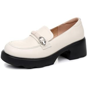 Sekiueo Dames Chunky Loafers Slip-On Casual Platte Schoenen Voor Wandelen Werk Kantoor,Beige,41 EU