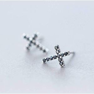 TYERY S925 Zilveren Oorbellen, Vrouwelijke Koreaanse Mode Met Diamanten Zwarte Kruis Oorbellen, Mannelijke En Vrouwelijke Gepersonaliseerde Oorbellen Sieradens925 zilveren oorbellen