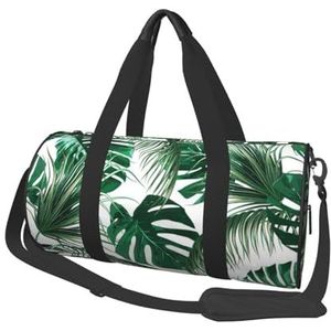 Tropische groene palmbladeren jungle blad, grote capaciteit reizen plunjezak ronde handtas sport reistas draagtas fitness tas, zoals afgebeeld, Eén maat
