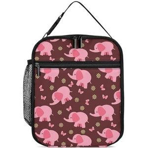 Roze Olifant Herbruikbare Lunch Bag Geïsoleerde Lunch Box Draagbare Koelere Zakken voor Mannen Vrouwen