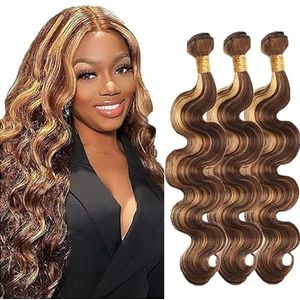 Tuheerst Body Wave Human Hair Bundles P427 Highlight Blonde Real Hair Human Hair Extensions Sew in Hair Extension 3 Bundles Double Weft Remy Hair Low Shedding for Woman 24 24 24 Inch