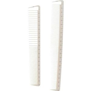 2Pcs Witte Professionele Haar Snijden Kammen Set, Salon Haar Styling Maatregel Kammen, Anti Kappers Kapper Kammen