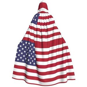 Bxzpzplj Amerikaanse vlag mantel met capuchon voor mannen en vrouwen, volledige lengte Halloween maskerade cape kostuum, 185 cm