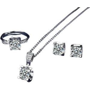 Diamanten sieraden set 925 Sterling Zilver Partij Trouwringen Oorbellen Ketting Voor Vrouwen Bruids Sets Gift