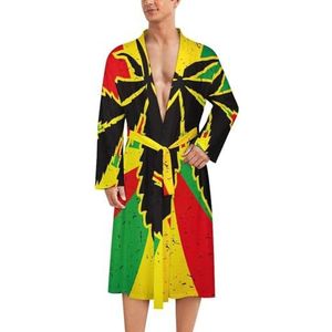 Wiet Blad op Rastafari vlag heren gewaad zachte badjas pyjama nachtkleding loungewear ochtendjas met riem L