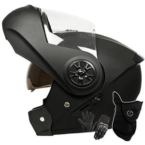Motorhelm Systeemhelm Modulaire Helm Geïntegreerde Motorhelm Met Dubbel Vizier DOT/ECE-Gecertificeerde Bromfiets-Scooterhelm Voor Volwassenen Dames Heren F,XL/61-62CM