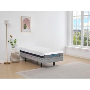 Vente-unique - Elektrische decoratieve relaxbedbodem + matras met vormgeheugen - 90 x 200 cm - Stof - Grijs - MENASINA van DREAMEA