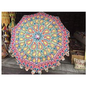Marusthali Indian Garden Parasol, grote outdoor thuis zonnescherm katoenen zonneparaplu, grote tuinparasols buiten, Indiase parasol tuinparaplu Diameter: 228 cm, L
