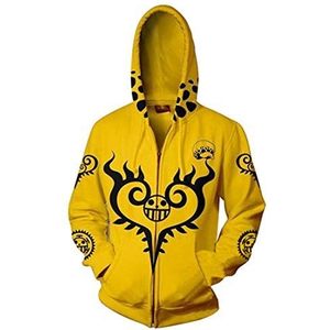 QYIFIRST Unisex Anime 3D print hoodie lange mouwen sweatshirt Trafalgar Law Cosplay kostuum volwassenen maat S-5XL M (Chest 107cm) geel