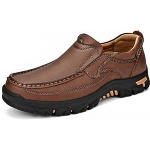 Men's Slip-On Leather Platform Walking Loafers Outdoor Lightweight Non-Slip Soft Sole Hiking Shoes (Color : Brown, Size : EU 43)
