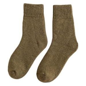 YIJIANUO Winter Vrouwen Dikke Warme Effen Kleur Wol Harajuku Retro Koud Bestand Mode Casual Kasjmier Sokken 5 Paar, legergroen, 71 EU