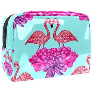 Make-uptas PVC toilettas met ritssluiting waterdichte cosmetische tas met liefdevolle flamingo patroon voor vrouwen en meisjes