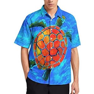 Tortoise Sea Turtles T-shirt met korte mouwen voor heren, casual knoopsluiting, zomer, strandtop met zak