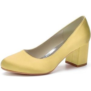 HFWXYSA Womens Dress Pumps Chunky Hakken voor Vrouwen Ronde Teen Mid Block Heels Slip On Pumps Schoenen voor Office Lady Dancer Trouwschoenen,Goud,35 EU