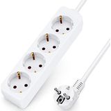 Aigostar Stekkerdoos 4-Voudig met Overspanningsbeveiliging Kinderbeveiliging, 3m Kabel Wit (4-voudig, 3m)