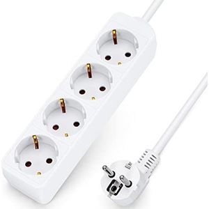 Aigostar Stekkerdoos 4-Voudig met Overspanningsbeveiliging Kinderbeveiliging, 3m Kabel Wit (4-voudig, 3m)