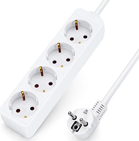 Aigostar Stekkerdoos 4-Voudig met Overspanningsbeveiliging Kinderbeveiliging, 3m Kabel Wit (4-voudig, 3m)