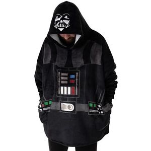 Star Wars Darth Vader Unisex draagbare deken hoodie | Zwarte trui met capuchon voor volwassenen met Darth Vadar Armor-masker en pakafbeeldingen | One-size loungewear met sherpavoering
