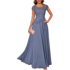 BRIGOW Kant Applique Moeder van de Bruid Jurk voor Bruiloft Prom Jurken Chiffon Cocktail Jurken Plus Size, Staal Blauw, 32