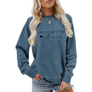 Life Is Better with My Kids sweatshirt voor vrouwen grappige liefde hart print shirts lange mouw jas tops L, blauw, Blauw, L