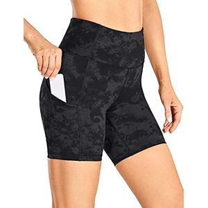 CRZ YOGA Dames Sport Shorts Hoge Taille Tummy Control Shorts met Zijzakken-6"" Tie Dye Rookinkt XL