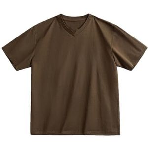 Dvbfufv Heren zomer sneldrogend korte mouwen V-hals effen kleur T-shirt dagelijks veelzijdige tops, Koffie, S